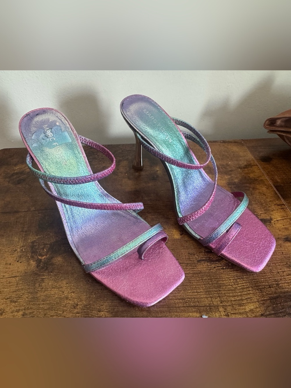 Marc Fisher Iridescent Pink and Teal Strappy Stiletto Sandals